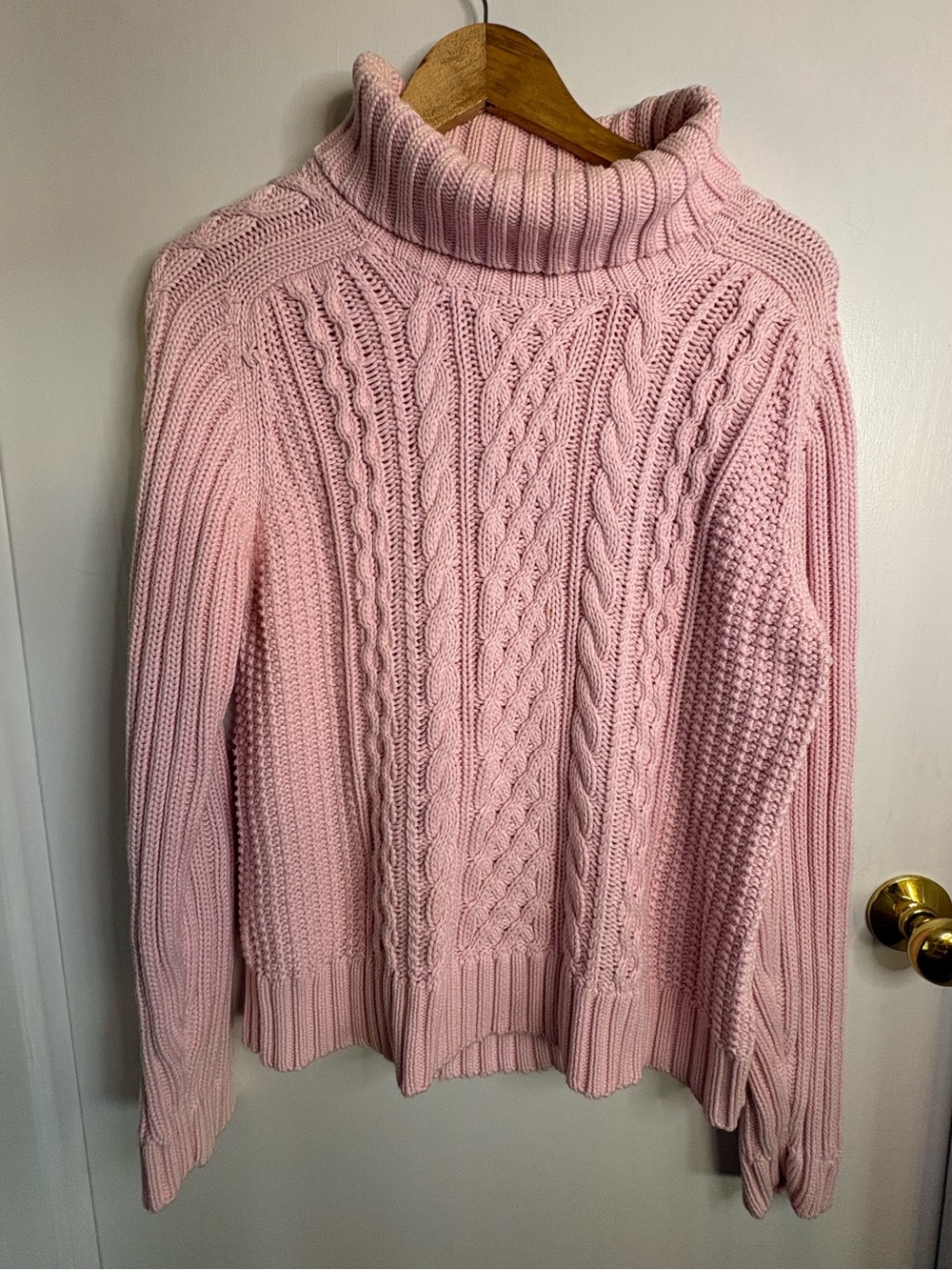 Leo & Nicole Sz L Soft Pink Cotton Cable Turtleneck Fisherman Coastal Preppy